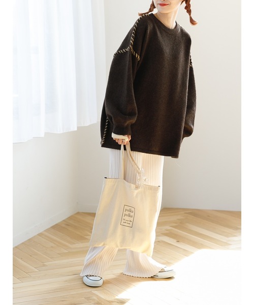 SLURR（スラ―）の「ステッチもちもちニット（ニット/セーター・レディース・ミント/チョコ/オフホワイト・FREE）」の18枚目の写真