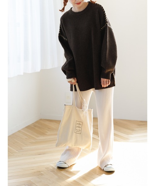 SLURR（スラ―）の「ステッチもちもちニット（ニット/セーター・レディース・ミント/チョコ/オフホワイト・FREE）」の20枚目の写真