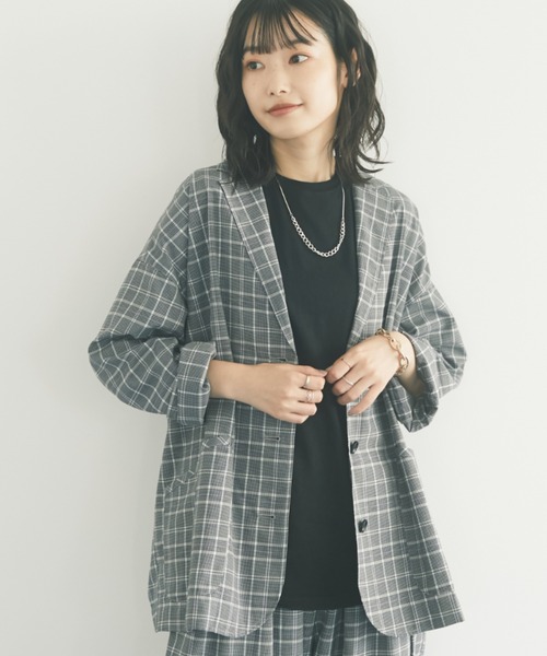 CRAFT STANDARD BOUTIQUE（クラフトスタンダードブティック）の「チェックシャツジャケット　＊◇（テーラードジャケット・レディース・グレー/ベージュ・FREE）」の2枚目の写真