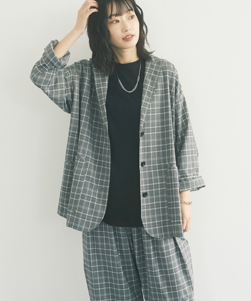 CRAFT STANDARD BOUTIQUE（クラフトスタンダードブティック）の「チェックシャツジャケット　＊◇（テーラードジャケット・レディース・グレー/ベージュ・FREE）」の4枚目の写真