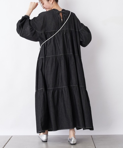 CIAOPANIC TYPY ティアードデニムロングワンピース 大きいサイズ CIAOPANIC TYPY（チャオパニックティピー）の「配色ステッチ