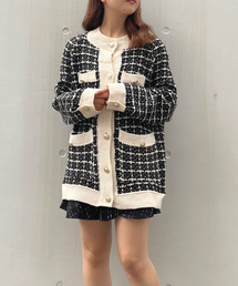 titty＆Co. PETIT by poyo | 【ファッションインフルエンサーPOYO×titty&Co.PETIT 】ツイードチェックゆるカーディガン(カーディガン/ボレロ)