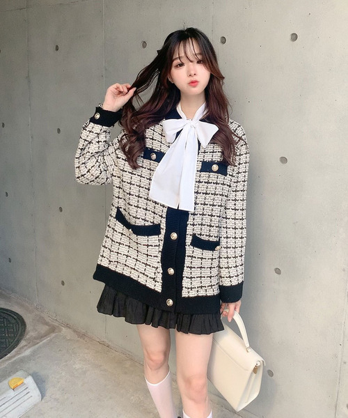 titty＆Co. PETIT by poyo（ティティーアンドコープティバイポヨ）の「【ファッションインフルエンサーPOYO×titty&Co.PETIT 】ツイードチェックゆるカーディガン（カーディガン/ボレロ・レディース・ホワイト/ブラック・FREE）」の15枚目の写真