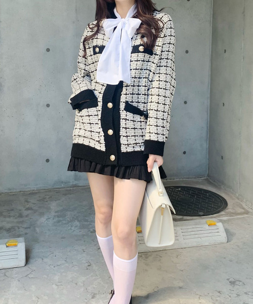 titty＆Co. PETIT by poyo（ティティーアンドコープティバイポヨ）の「【ファッションインフルエンサーPOYO×titty&Co.PETIT 】ツイードチェックゆるカーディガン（カーディガン/ボレロ・レディース・ホワイト/ブラック・FREE）」の9枚目の写真