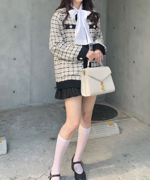 titty＆Co. PETIT by poyo（ティティーアンドコープティバイポヨ）の「【ファッションインフルエンサーPOYO×titty&Co.PETIT 】ツイードチェックゆるカーディガン（カーディガン/ボレロ・レディース・ホワイト/ブラック・FREE）」の12枚目の写真