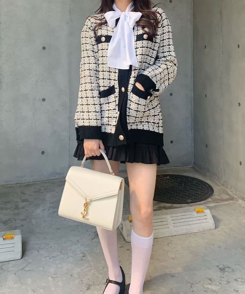 titty＆Co. PETIT by poyo（ティティーアンドコープティバイポヨ）の「【ファッションインフルエンサーPOYO×titty&Co.PETIT 】ツイードチェックゆるカーディガン（カーディガン/ボレロ・レディース・ホワイト/ブラック・FREE）」の14枚目の写真