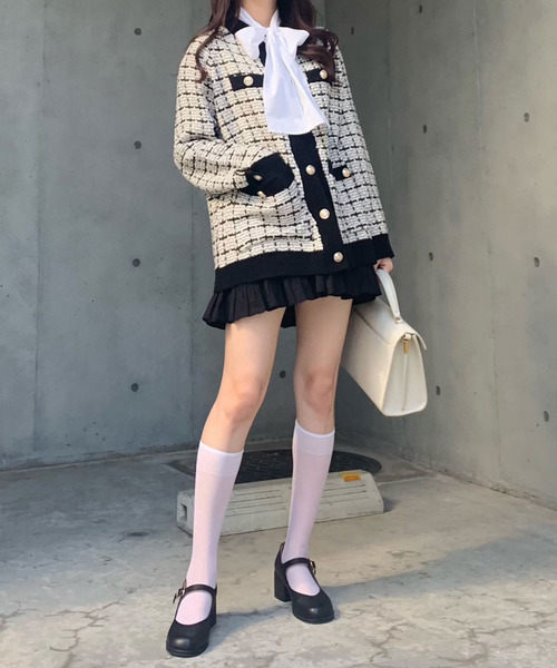 titty＆Co. PETIT by poyo（ティティーアンドコープティバイポヨ）の「【ファッションインフルエンサーPOYO×titty&Co.PETIT 】ツイードチェックゆるカーディガン（カーディガン/ボレロ・レディース・ホワイト/ブラック・FREE）」の11枚目の写真