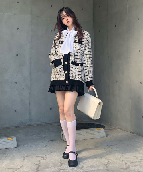 titty＆Co. PETIT by poyo（ティティーアンドコープティバイポヨ）の「【ファッションインフルエンサーPOYO×titty&Co.PETIT 】ツイードチェックゆるカーディガン（カーディガン/ボレロ・レディース・ホワイト/ブラック・FREE）」の13枚目の写真