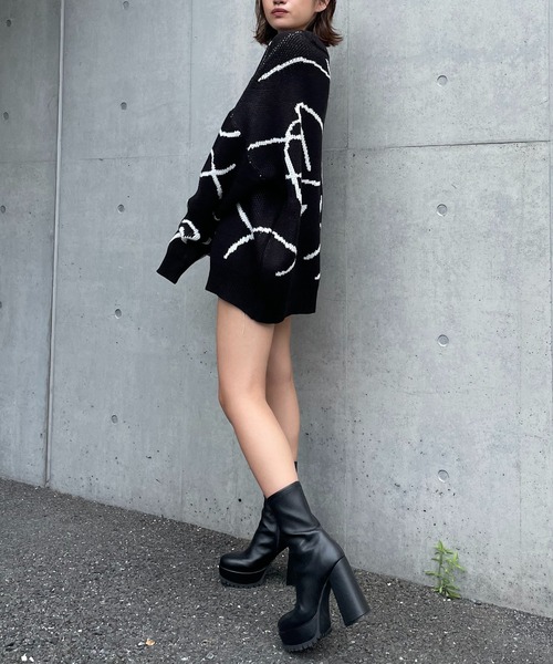 SPIRALGIRL(スパイラルガール)の「ラインアートジャガードニット(ニット/セーター・レディース・オフホワイト/ベージュ/ブラック・FREE)」の20枚目の写真