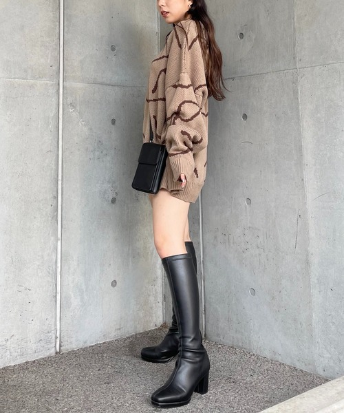 SPIRALGIRL(スパイラルガール)の「ラインアートジャガードニット(ニット/セーター・レディース・オフホワイト/ベージュ/ブラック・FREE)」の17枚目の写真