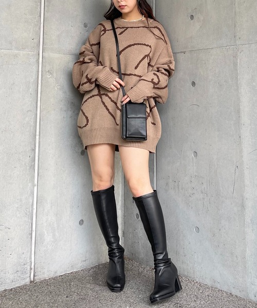 SPIRALGIRL(スパイラルガール)の「ラインアートジャガードニット(ニット/セーター・レディース・オフホワイト/ベージュ/ブラック・FREE)」の18枚目の写真