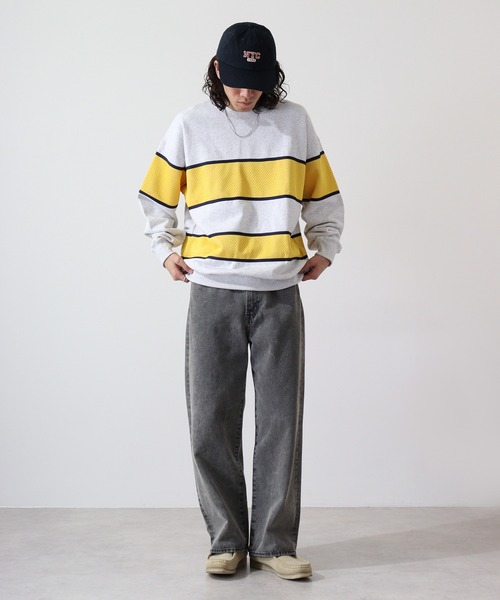 FILA HERITAGE（フィラヘリテージ）の「FILA メッシュ パネルボーダー クルーネックス スウェット（スウェット・メンズ・アッシュグレー・M/L/XL）」の4枚目の写真
