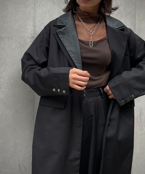 &g'aime（アンジェム）の「【＆g'aime】レイヤードロングテーラードジャケット（チェスターコート・レディース・ブラック/ブラウン/グレイッシュベージュ・FREE）」の9枚目の写真
