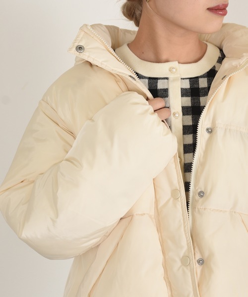 w closet(ダブルクローゼット)の「エコダウンショート丈アウター(ダウンジャケット/コート・レディース・ブラック/アイボリー/ミント/コーラルピンク・FREE)」の14枚目の写真