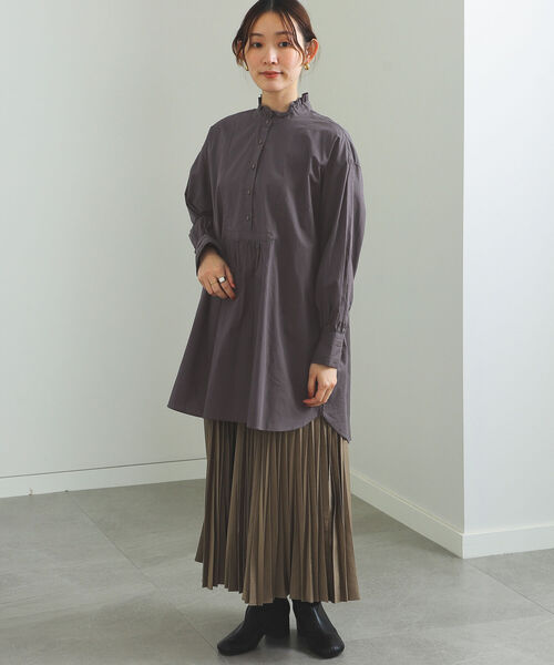 BEAMS HEART（ビームスハート）の「BEAMS HEART / ネックフリル ハシゴ チュニック（チュニック・レディース・チャコールグレー/オフホワイト/ブルー・FREE）」の11枚目の写真