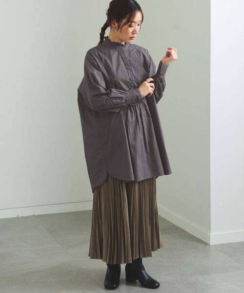 BEAMS HEART（ビームスハート）の「BEAMS HEART / ネックフリル ハシゴ チュニック（チュニック・レディース・チャコールグレー/オフホワイト/ブルー・FREE）」の12枚目の写真