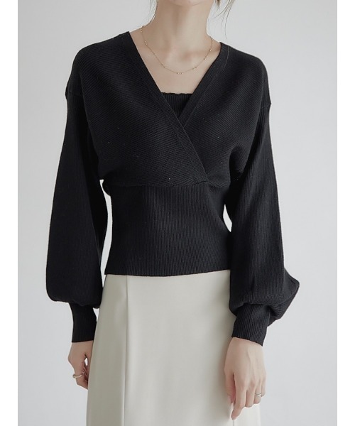 amel（エイメル）の「ボリュームスリーブカシュクールニット（ニット/セーター・レディース・ブラック・FREE）」の2枚目の写真