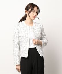 ANAYI | ミックスツィードノーカラー　ジャケット(ノーカラージャケット)