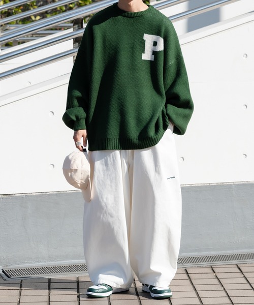 Perushu（ペルーシュ）の「Pジャガードオーバーサイズニット（ニット/セーター・メンズ・ダークブラウン/オフホワイト/グリーン・MEDIUM/LARGE）」の9枚目の写真