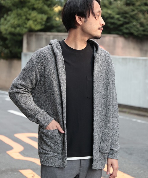 UNION STATION（ユニオンステーション）の「/ウォッシャブル/ボタンレス/パーカーカーディガン（ニット/セーター・メンズ・キナリ/ブラック系その他/ネイビー・M/LL/L）」の2枚目の写真