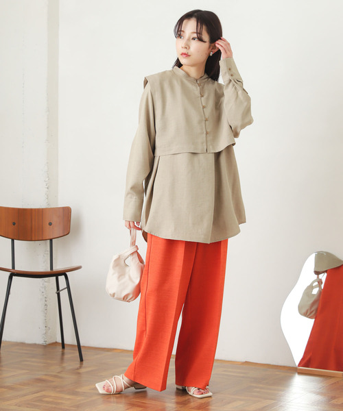 SENSE OF PLACE by URBAN RESEARCH(センスオブプレイスバイアーバンリサーチ)の「ベストレイヤードシャツ(シャツ/ブラウス・レディース・ブラック/オフホワイト/ベージュ・ONE)」の4枚目の写真