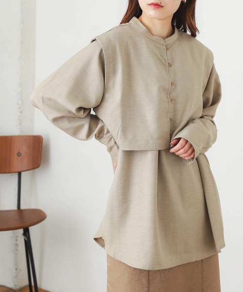 SENSE OF PLACE by URBAN RESEARCH(センスオブプレイスバイアーバンリサーチ)の「ベストレイヤードシャツ(シャツ/ブラウス・レディース・ブラック/オフホワイト/ベージュ・ONE)」の5枚目の写真