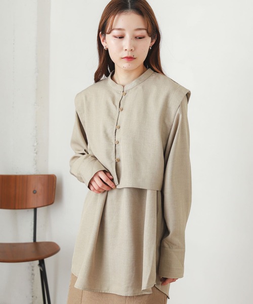 SENSE OF PLACE by URBAN RESEARCH(センスオブプレイスバイアーバンリサーチ)の「ベストレイヤードシャツ(シャツ/ブラウス・レディース・ブラック/オフホワイト/ベージュ・ONE)」の6枚目の写真