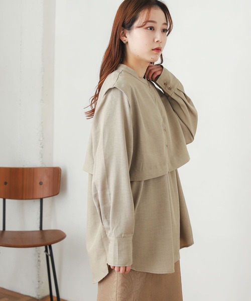 SENSE OF PLACE by URBAN RESEARCH(センスオブプレイスバイアーバンリサーチ)の「ベストレイヤードシャツ(シャツ/ブラウス・レディース・ブラック/オフホワイト/ベージュ・ONE)」の7枚目の写真