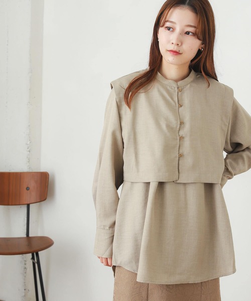 SENSE OF PLACE by URBAN RESEARCH(センスオブプレイスバイアーバンリサーチ)の「ベストレイヤードシャツ(シャツ/ブラウス・レディース・ブラック/オフホワイト/ベージュ・ONE)」の10枚目の写真