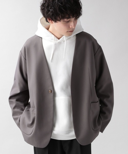 RAGEBLUE（レイジブルー）の「PEツイル/ノーカラーテーラードジャケット＜セットアップ着用可能＞/260525（ノーカラージャケット・メンズ・ライトブルー/ブラック/グレー・MEDIUM/LARGE）」の3枚目の写真