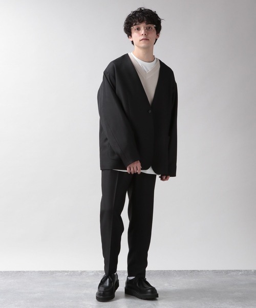 RAGEBLUE（レイジブルー）の「PEツイル/ノーカラーテーラードジャケット＜セットアップ着用可能＞/260525（ノーカラージャケット・メンズ・ライトブルー/ブラック/グレー・MEDIUM/LARGE）」の7枚目の写真