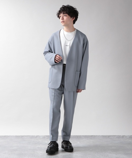 RAGEBLUE（レイジブルー）の「PEツイル/ノーカラーテーラードジャケット＜セットアップ着用可能＞/260525（ノーカラージャケット・メンズ・ライトブルー/ブラック/グレー・MEDIUM/LARGE）」の12枚目の写真