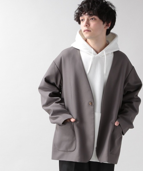 RAGEBLUE（レイジブルー）の「PEツイル/ノーカラーテーラードジャケット＜セットアップ着用可能＞/260525（ノーカラージャケット・メンズ・ライトブルー/ブラック/グレー・MEDIUM/LARGE）」の10枚目の写真