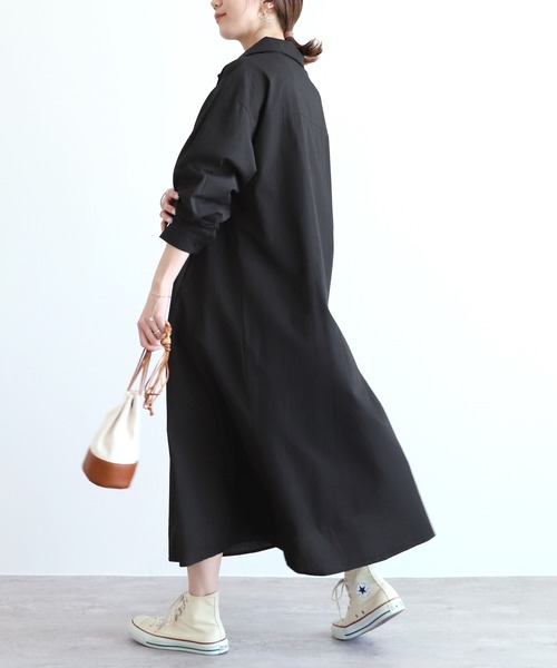 reca（レカ）の「ウェスト紐付きボリュームシャツワンピース（シャツワンピース・レディース・ブラック/オフホワイト・FREE）」の5枚目の写真