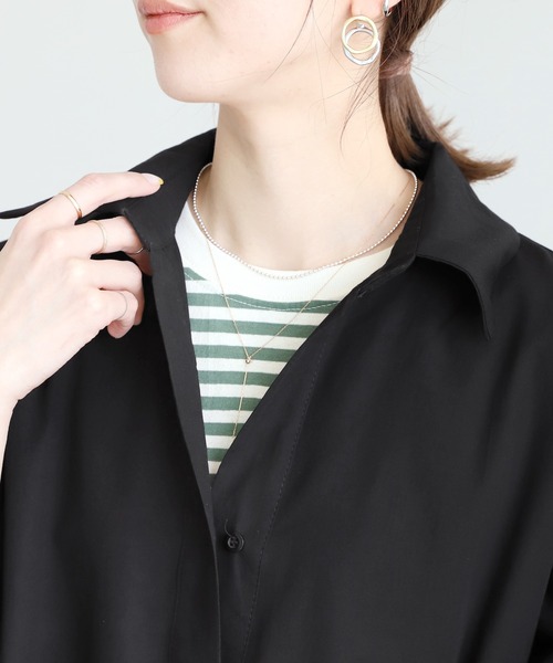 reca（レカ）の「ウェスト紐付きボリュームシャツワンピース（シャツワンピース・レディース・ブラック/オフホワイト・FREE）」の7枚目の写真