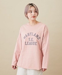 CUBE SUGAR（キューブシュガー）の「カットソーピグメント切替カレッジロゴプリントロンT（Tシャツ/カットソー）」