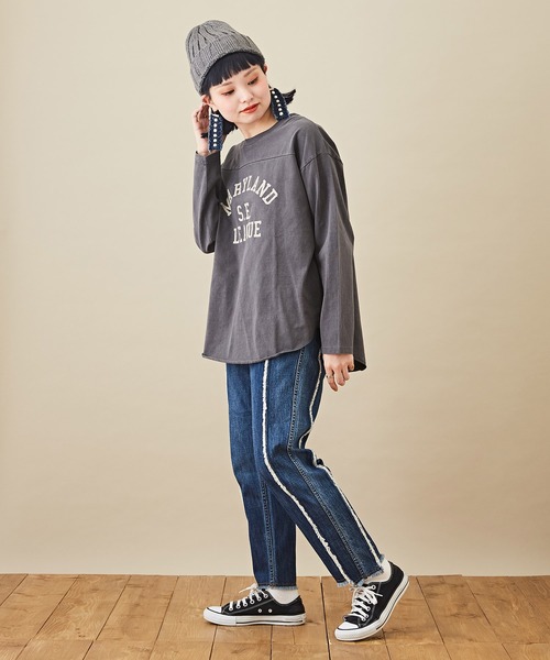 CUBE SUGAR（キューブシュガー）の「カットソーピグメント切替カレッジロゴプリントロンT（Tシャツ/カットソー・レディース・チャコールグレー/マスタード/ネイビー/ピンク・M）」の14枚目の写真