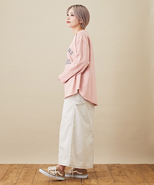 CUBE SUGAR（キューブシュガー）の「カットソーピグメント切替カレッジロゴプリントロンT（Tシャツ/カットソー・レディース・チャコールグレー/マスタード/ネイビー/ピンク・M）」の5枚目の写真