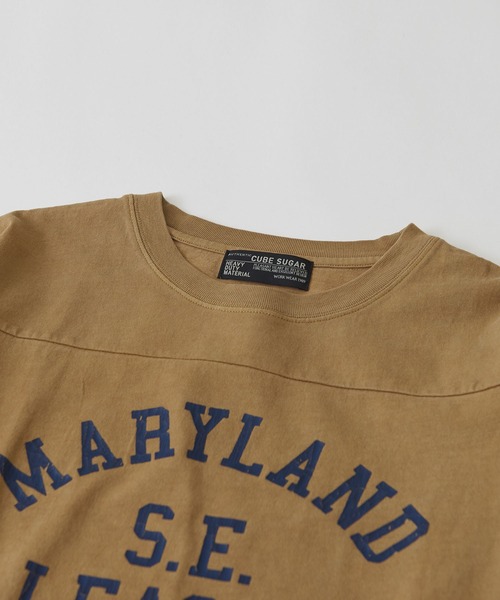 CUBE SUGAR（キューブシュガー）の「カットソーピグメント切替カレッジロゴプリントロンT（Tシャツ/カットソー・レディース・チャコールグレー/マスタード/ネイビー/ピンク・M）」の9枚目の写真