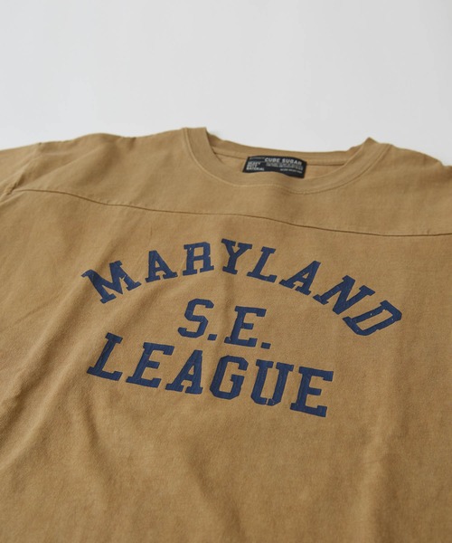 CUBE SUGAR（キューブシュガー）の「カットソーピグメント切替カレッジロゴプリントロンT（Tシャツ/カットソー・レディース・チャコールグレー/マスタード/ネイビー/ピンク・M）」の6枚目の写真