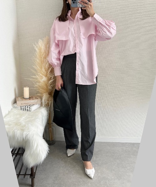 Bonjour Sagan(ボンジュールサガン)の「ブロードケープシャツ(シャツ/ブラウス・レディース・ブラック/オフホワイト/ピンク/ライトブルー/ベージュ/グレー・FREE)」の19枚目の写真