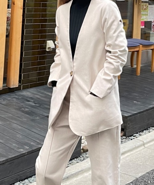 Futier land(フューティアランド)の「コットンリネンノーカラージャケット(ノーカラージャケット・レディース・グレー/アイボリー・MEDIUM)」の2枚目の写真