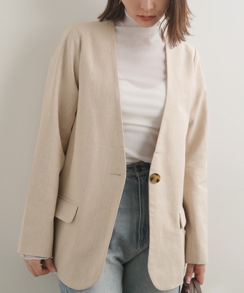 Futier land(フューティアランド)の「コットンリネンノーカラージャケット(ノーカラージャケット・レディース・グレー/アイボリー・MEDIUM)」の20枚目の写真