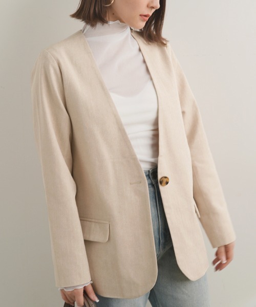 Futier land(フューティアランド)の「コットンリネンノーカラージャケット(ノーカラージャケット・レディース・グレー/アイボリー・MEDIUM)」の9枚目の写真