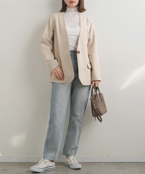 Futier land(フューティアランド)の「コットンリネンノーカラージャケット(ノーカラージャケット・レディース・グレー/アイボリー・MEDIUM)」の13枚目の写真