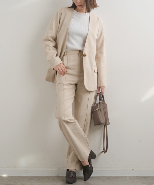 Futier land(フューティアランド)の「コットンリネンノーカラージャケット(ノーカラージャケット・レディース・グレー/アイボリー・MEDIUM)」の17枚目の写真