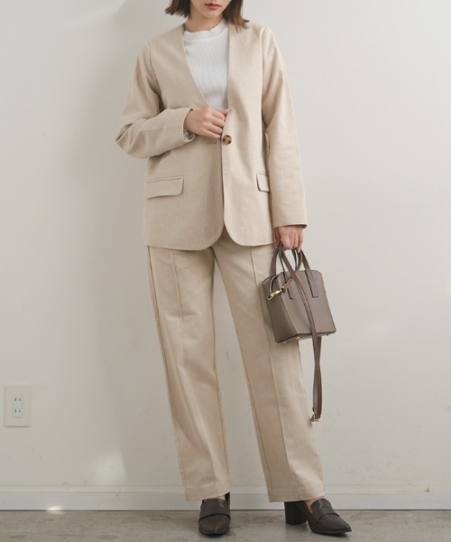 Futier land(フューティアランド)の「コットンリネンノーカラージャケット(ノーカラージャケット・レディース・グレー/アイボリー・MEDIUM)」の21枚目の写真