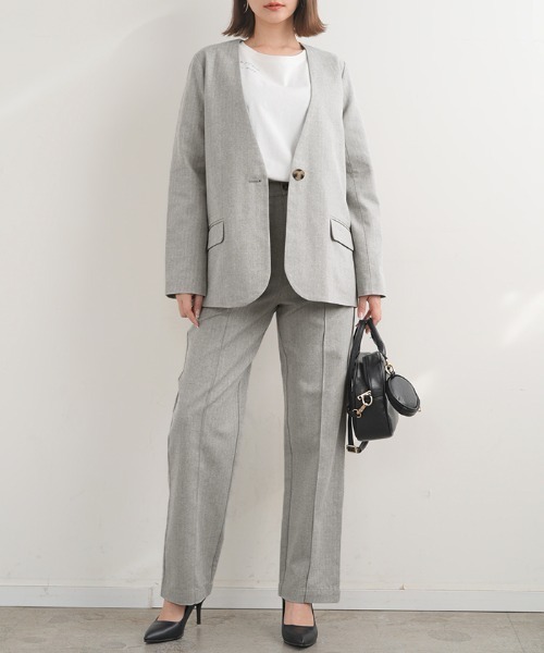 Futier land(フューティアランド)の「コットンリネンノーカラージャケット(ノーカラージャケット・レディース・グレー/アイボリー・MEDIUM)」の18枚目の写真