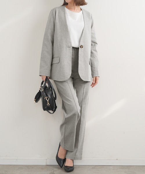 Futier land(フューティアランド)の「コットンリネンノーカラージャケット(ノーカラージャケット・レディース・グレー/アイボリー・MEDIUM)」の22枚目の写真