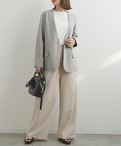 Futier land(フューティアランド)の「コットンリネンノーカラージャケット(ノーカラージャケット・レディース・グレー/アイボリー・MEDIUM)」の5枚目の写真